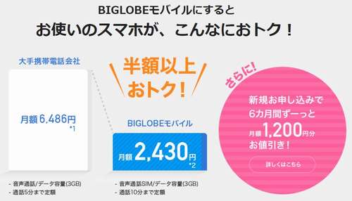 BIGLOBEモバイル　料金がお得に